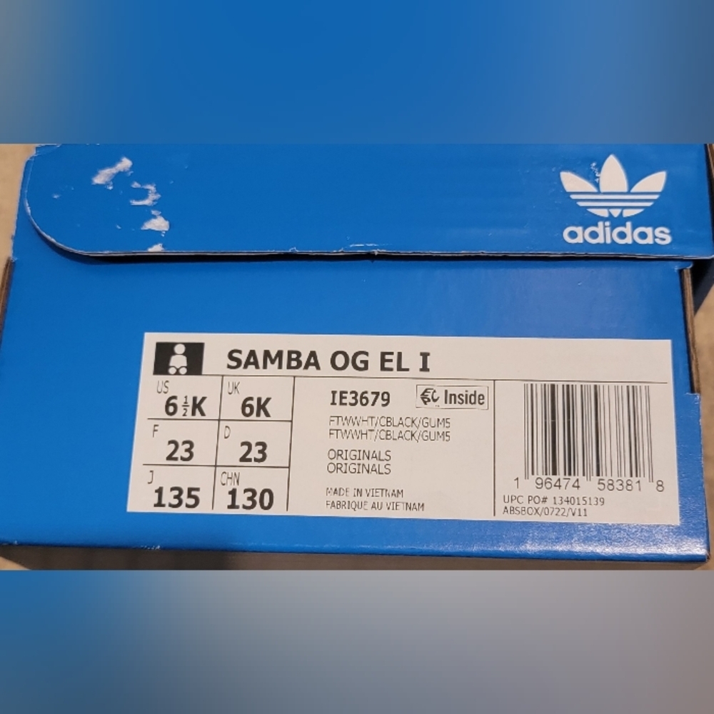 NEW Adidas Samba OG EL I Cloud White/Core Black/Gum TODDLER Sneakers 6.5K US - Picture 5 of 6